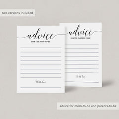Calligraphy Advice Card for Mom-to-Be Printable & Fillable PDF