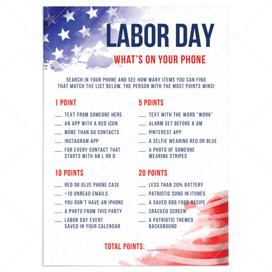 Labor Day Game What's On Your Phone Printable by LittleSizzle