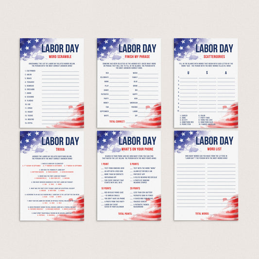 Printable Labor Day Games Bundle by LittleSizzle