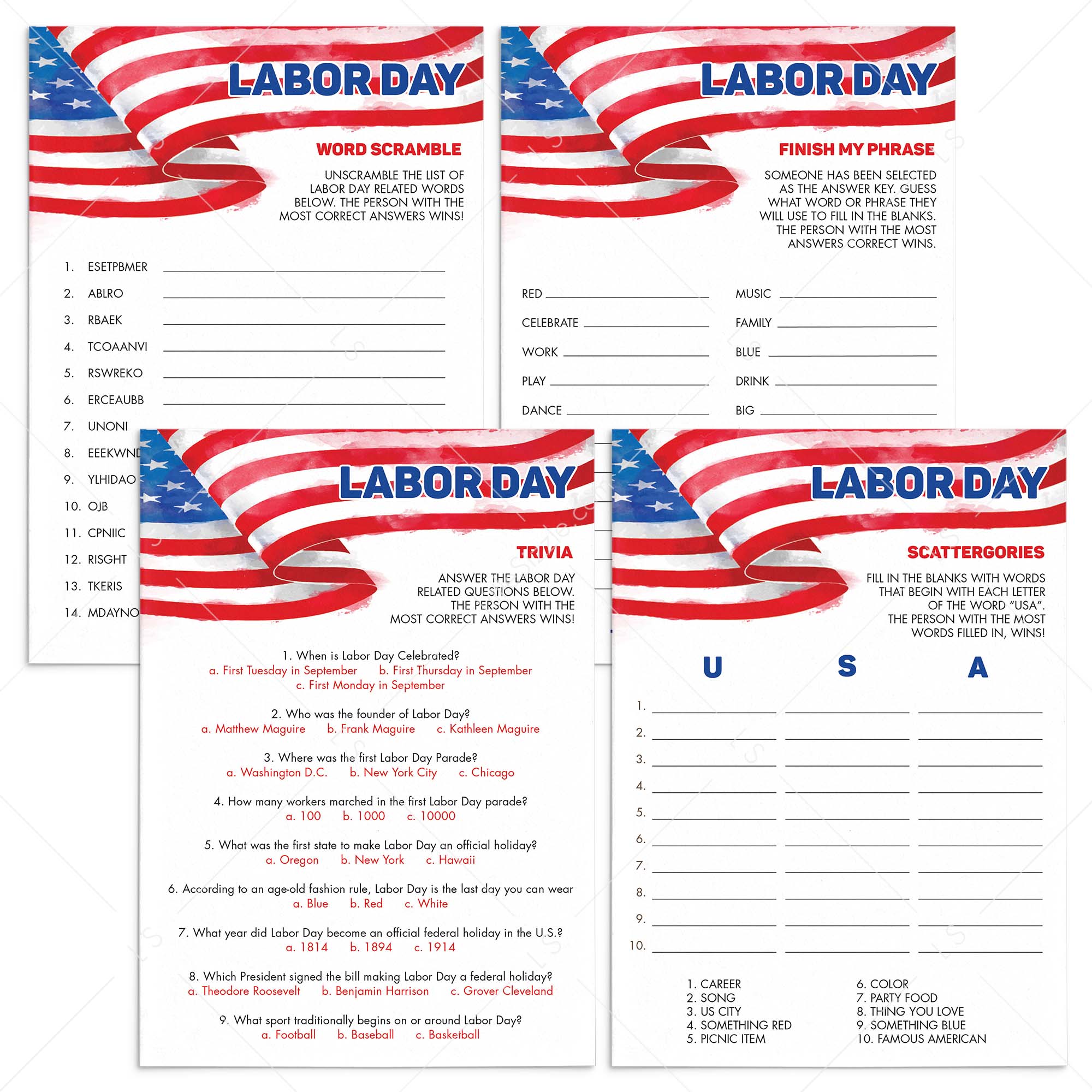 Labor Day Games and Activities for Family Printable by LittleSizzle