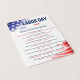 Patriotic Labor Day Party Quiz Printable Instant Download
