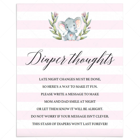 Pink white baby shower diaper thoughts game printable by LittleSizzle