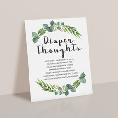 Diaper Thoughts Sign Template with Greenery Wreath