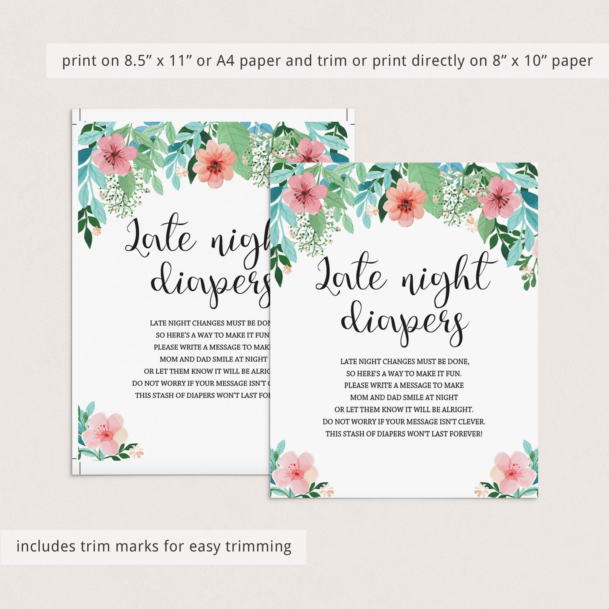 Editable diapers game printable with pink flowers by LittleSizzle