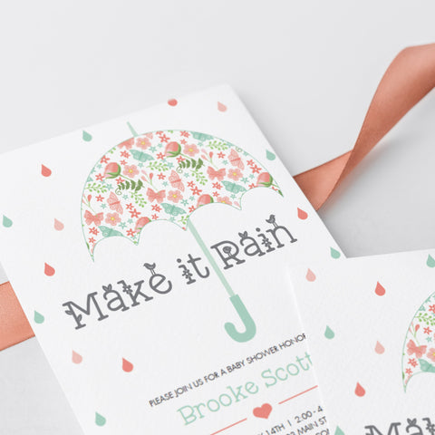 Colorful Rain baby shower invitation template with raindrops and ...
