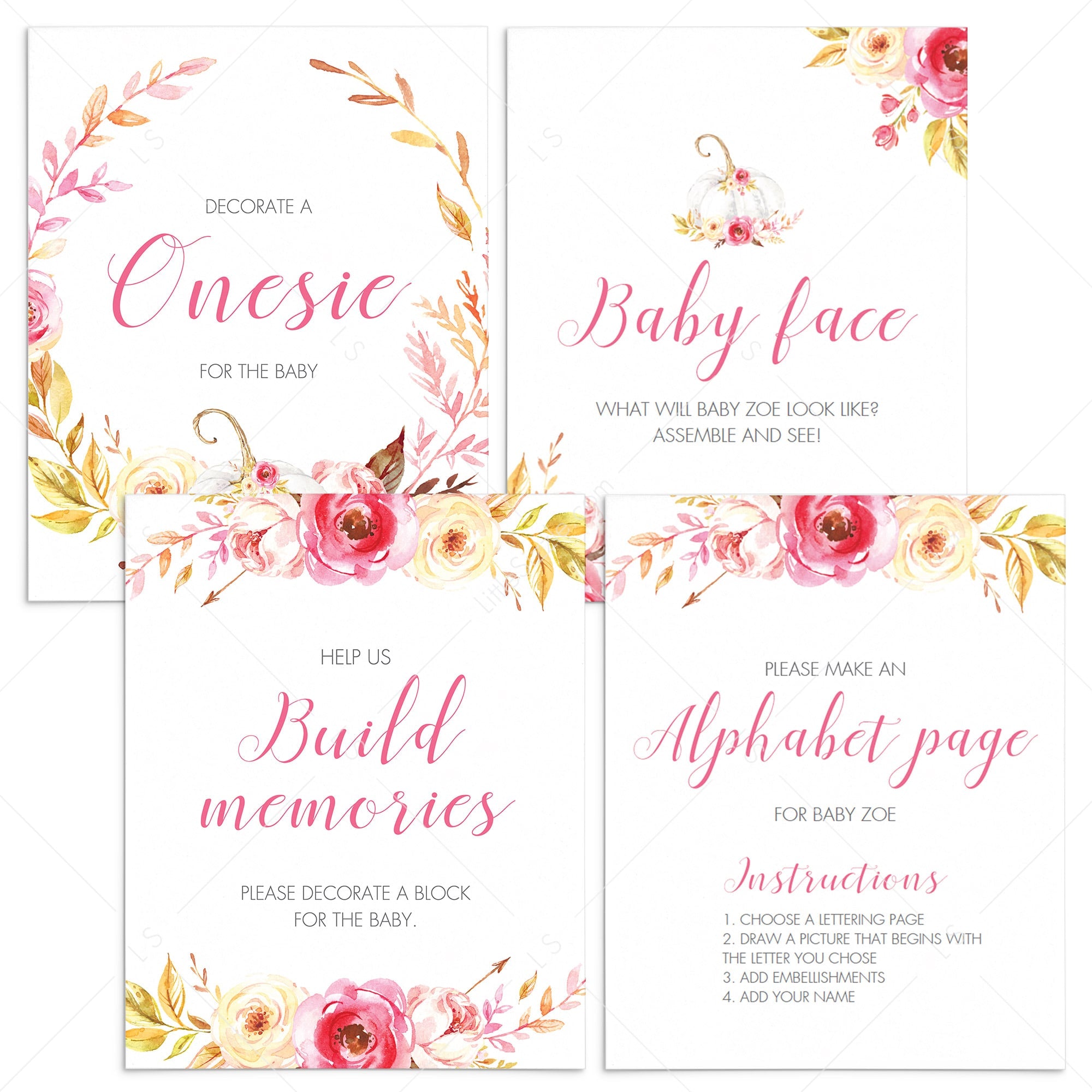 Girl baby shower fall themed activity package printable by LittleSizzle