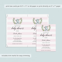Elephant Themed Girl Baby Shower Invitation Templates
