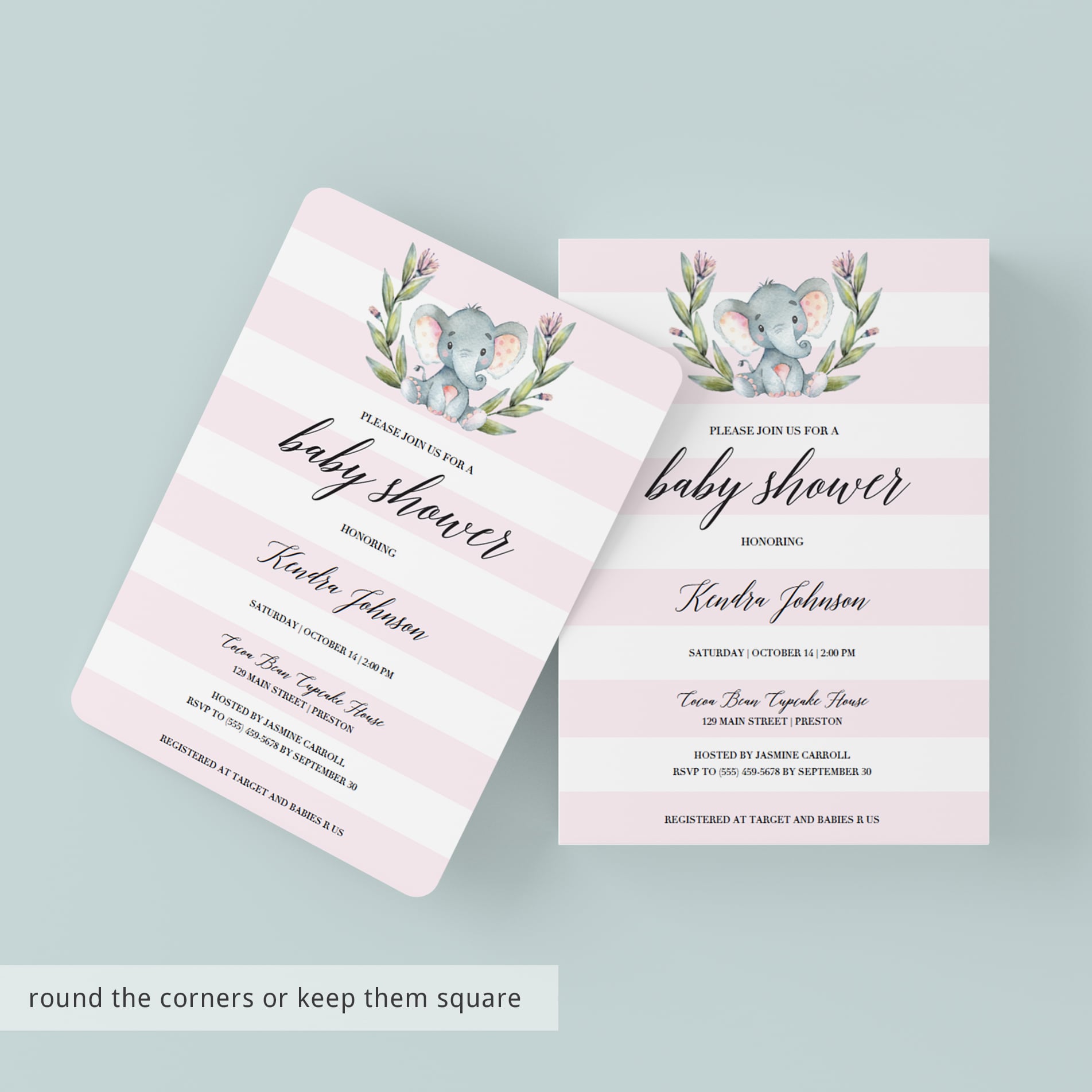 Pink elephant invitation template for girl baby shower by LittleSizzle