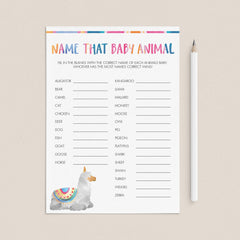 Llama baby shower games name that baby animal printable by LittleSizzle
