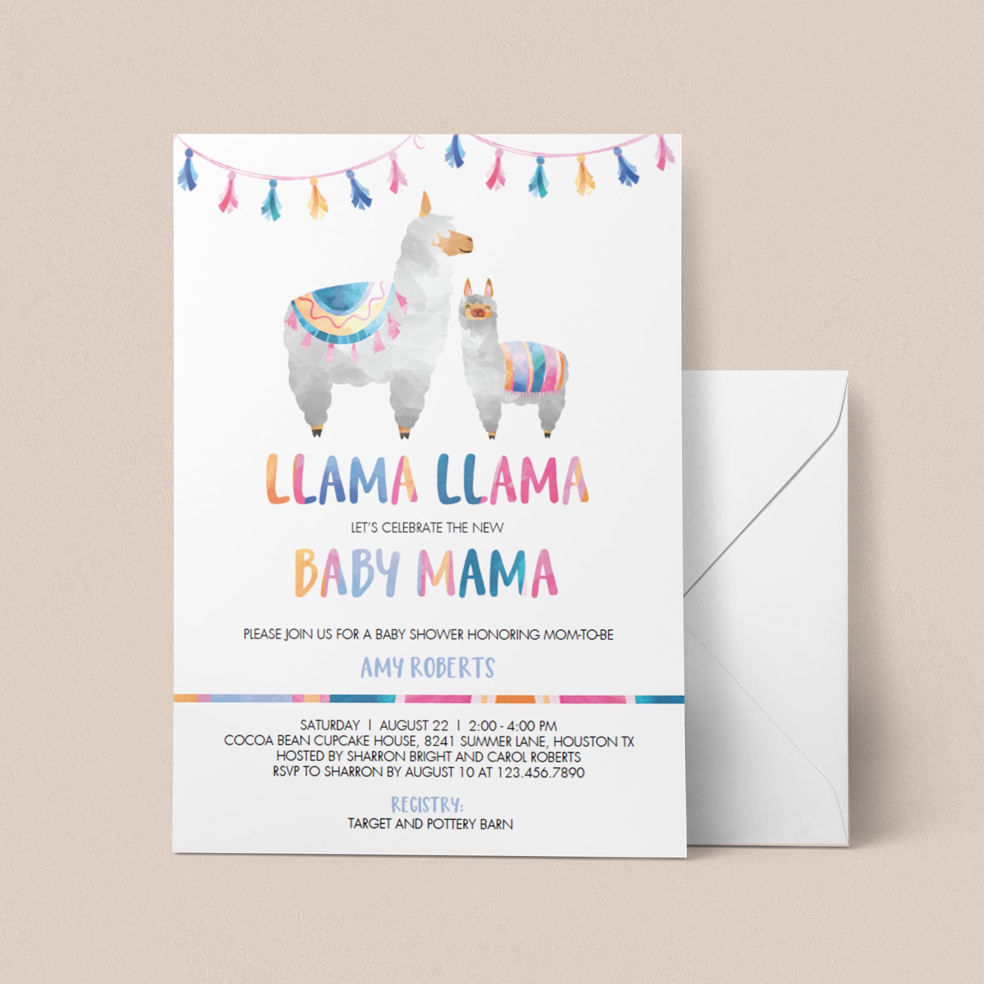 Watercolor mama llama baby shower invite by LittleSizzle