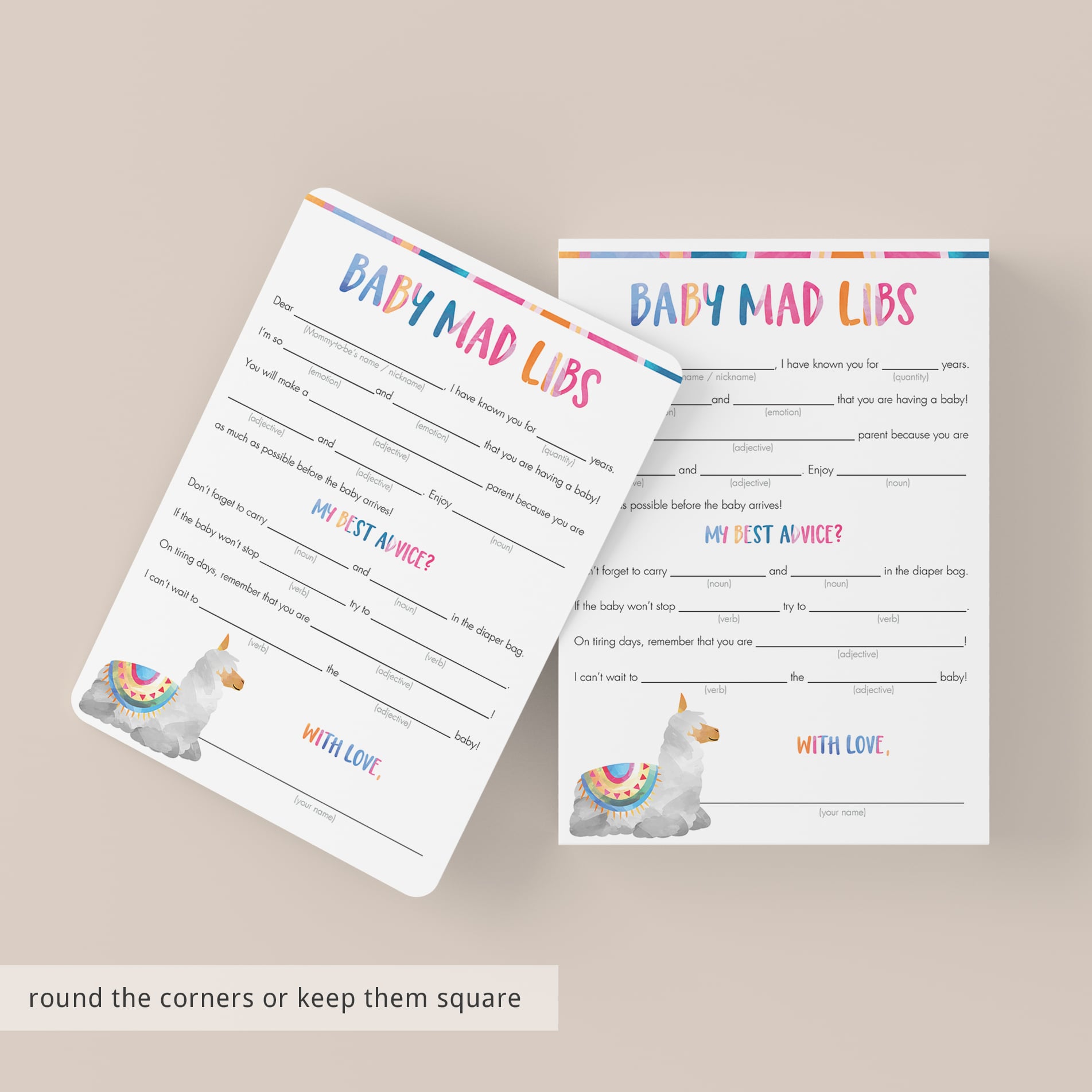 Funny baby mad libs cards printable by LittleSizzle