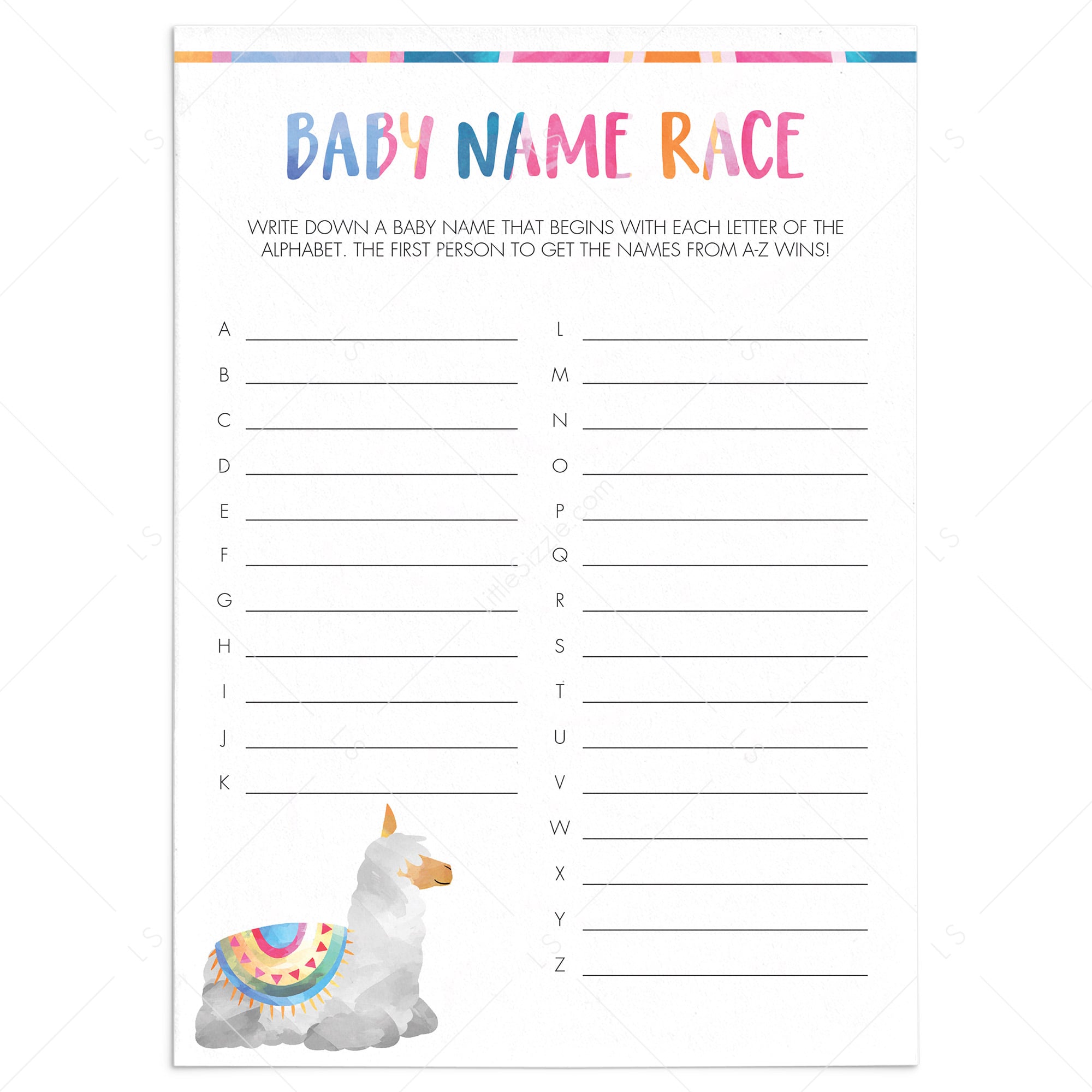 Baby Name Suggestions Game for Baby Shower Printable by LittleSizzle