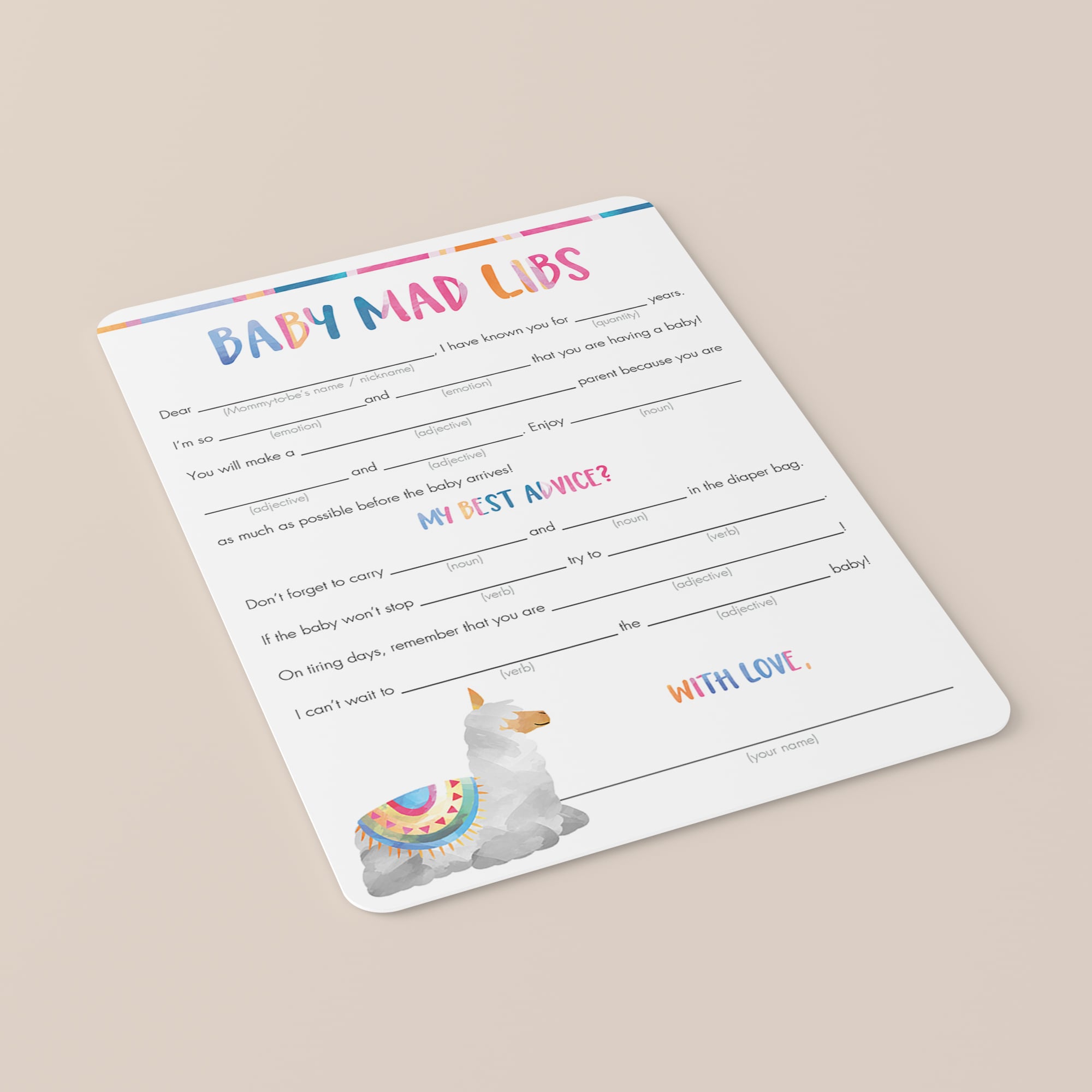 Girl baby shower mad libs fill in the blanks by LittleSizzle