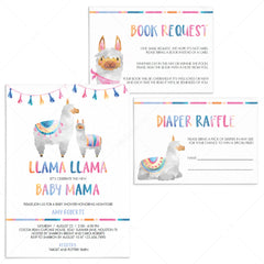 Llama Mama Baby shower invitation set templates by LittleSizzle