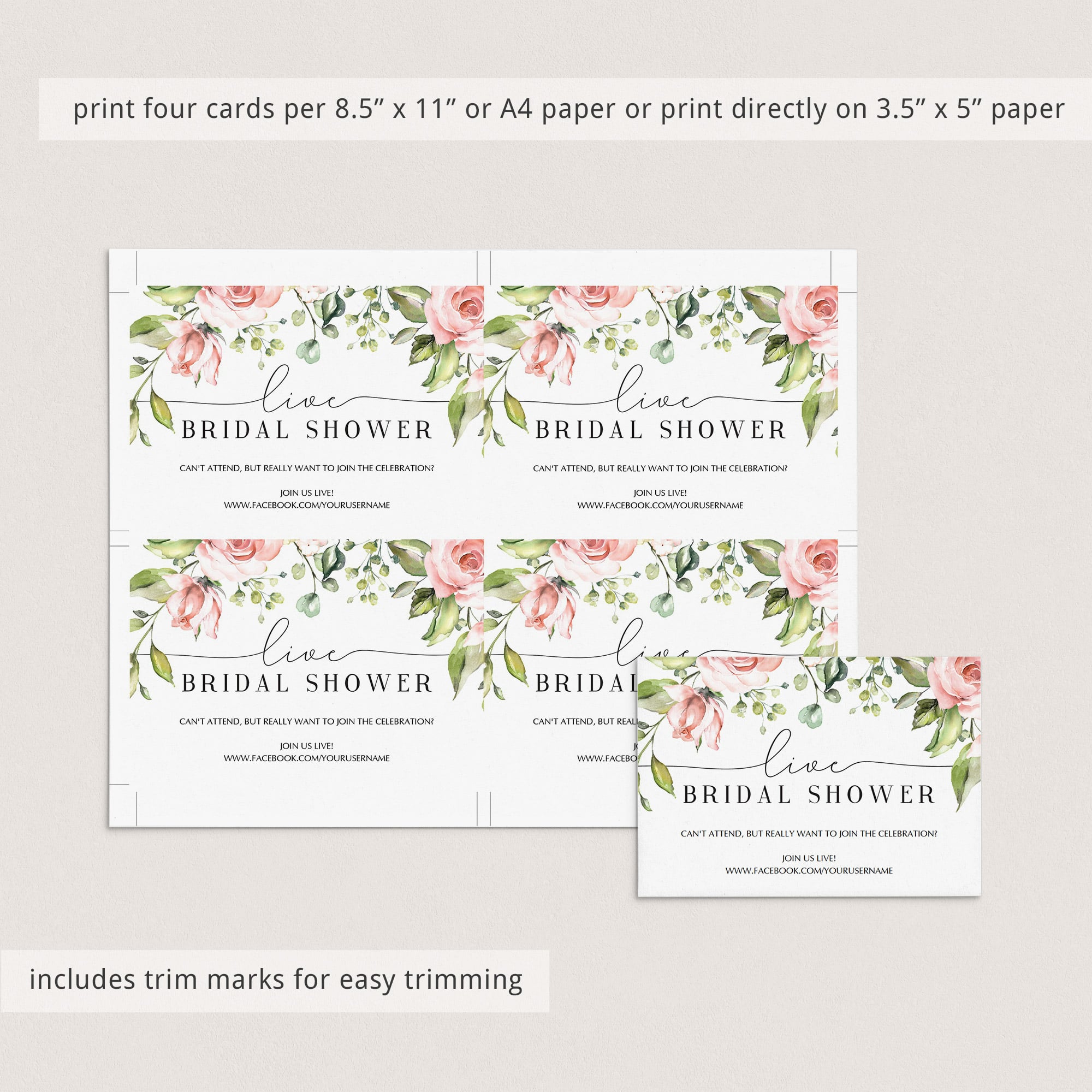 Editable bridal shower inserts blush floral by LittleSizzle