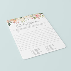 Printable Bridal Shower Scattergories Game Instant Download