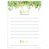 Tropical advice card for neutral baby shower by LittleSizzle
