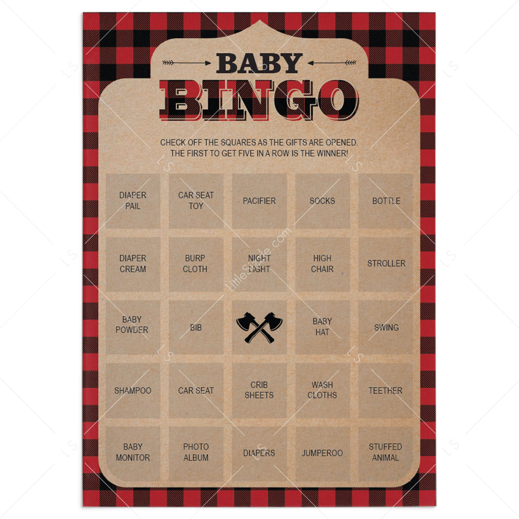 Lumberjack Baby Bingo Cards | Prefilled, Blank and Editable Template ...