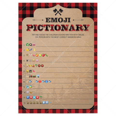 Lumberjack themed baby shower Emoji Pictionary printable | Instant ...