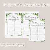 watercolour greenery wedding alphabet game cards template