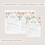 Mad Libs Funny Baby Shower Advice Printable Floral