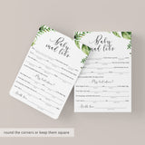 Baby Shower MadLibs Advice Card Printable Green Leaves
