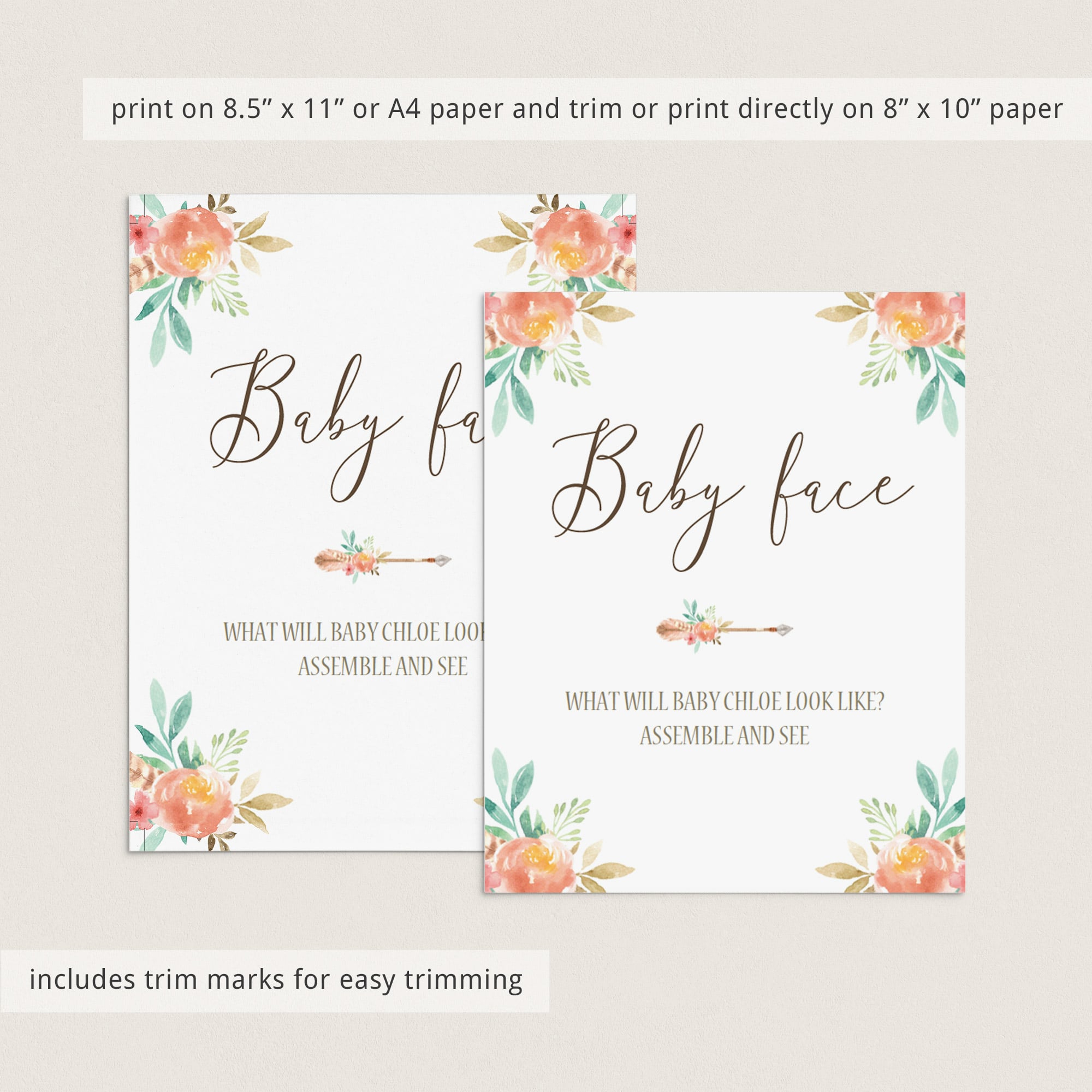 Floral baby shower DIY baby face prediction game by LittleSizzle