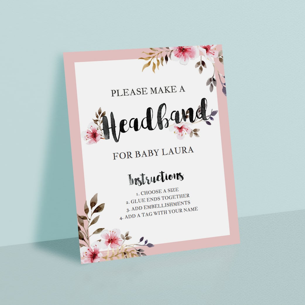 Printable headband station signage for floral baby shower by LittleSizzle