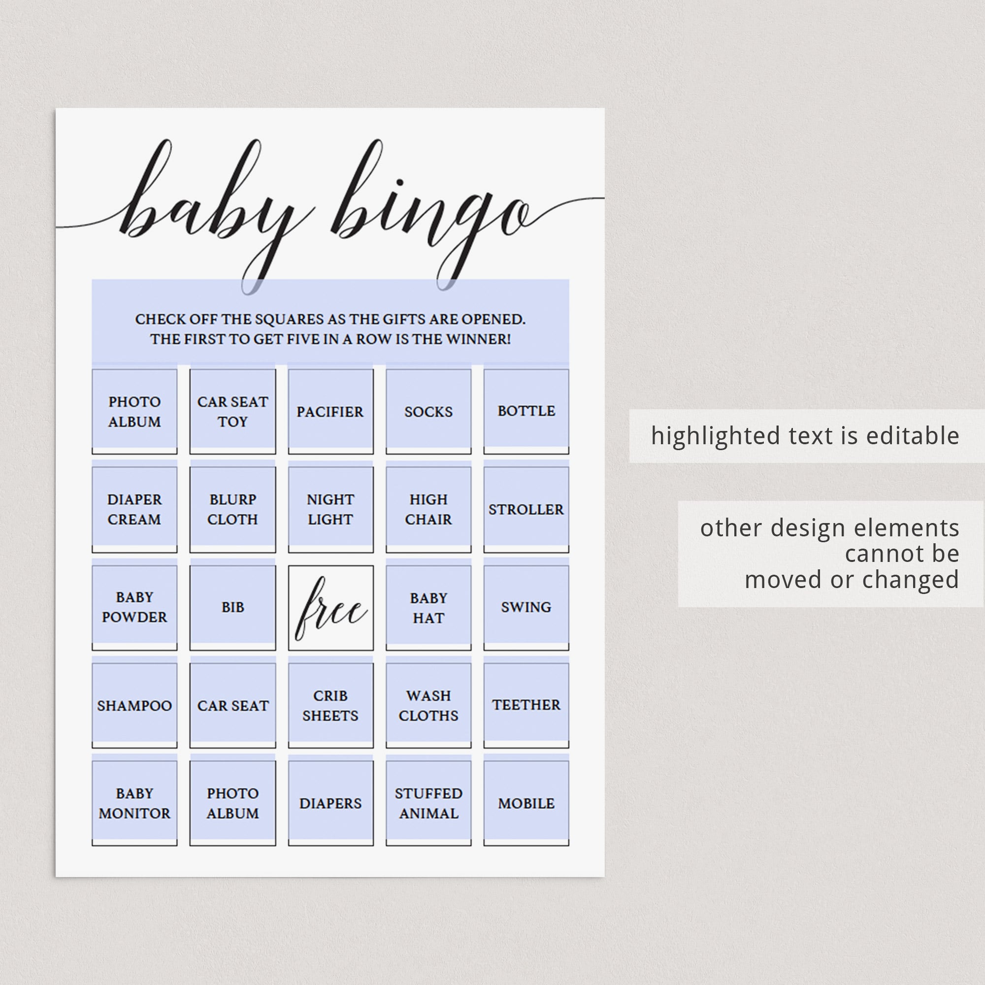 Make your own baby bingo cards template by LittleSizzle