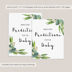 Download baby shower predictions game sign and cards botanical theme by LittleSizzle
