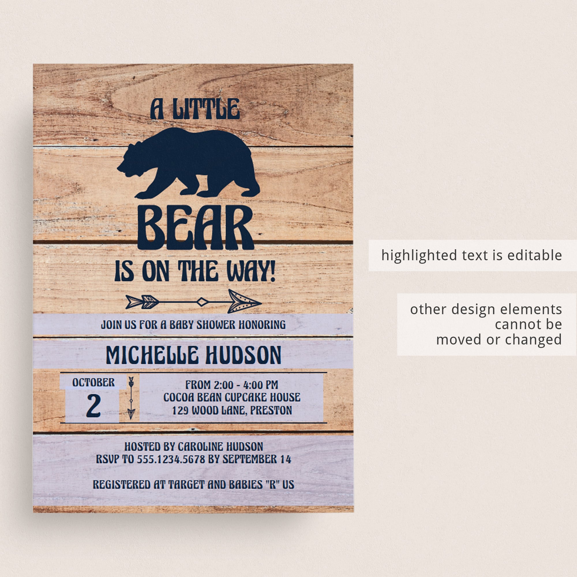 Mama bear baby shower invite template editable PDF by LittleSizzle