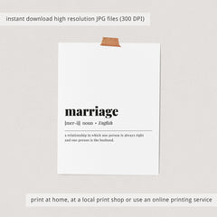 Marriage Definition Print Instant Download