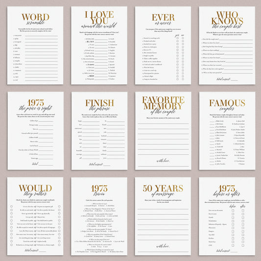 Married In 1973 50th Wedding Anniversary Party Games Bundle Golden by LittleSizzle