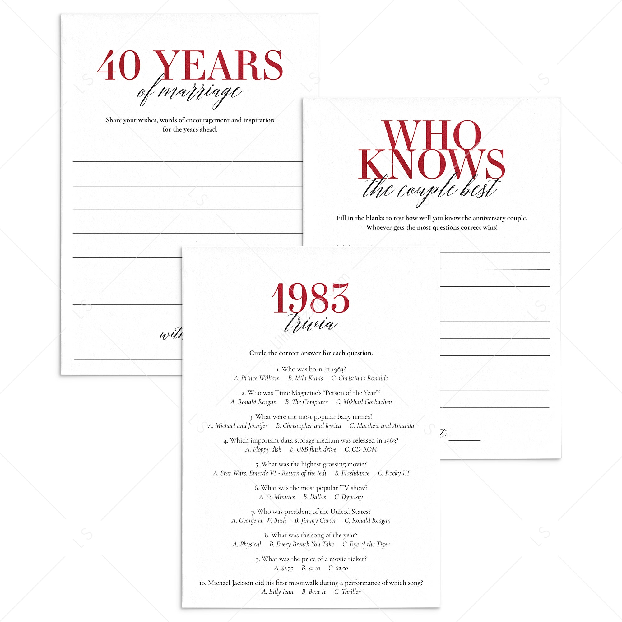 40th Anniversary Party Games Married in 1983 Ruby Wedding by LittleSizzle