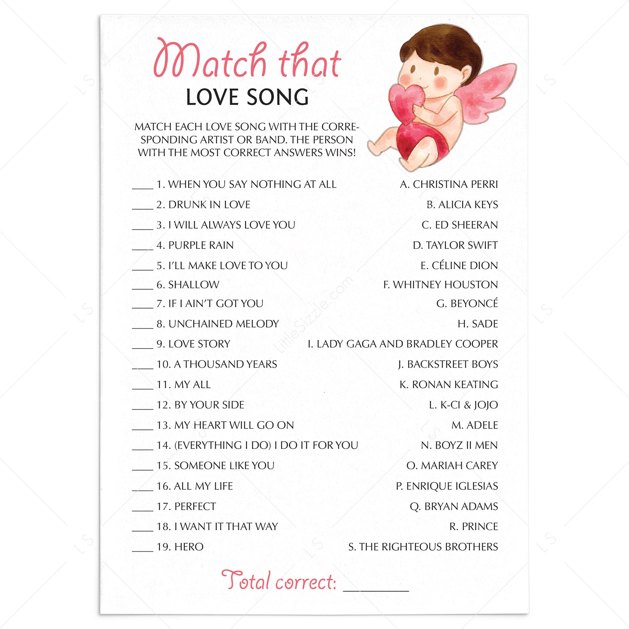 Match The Love Song Game Instant Download by LittleSizzle