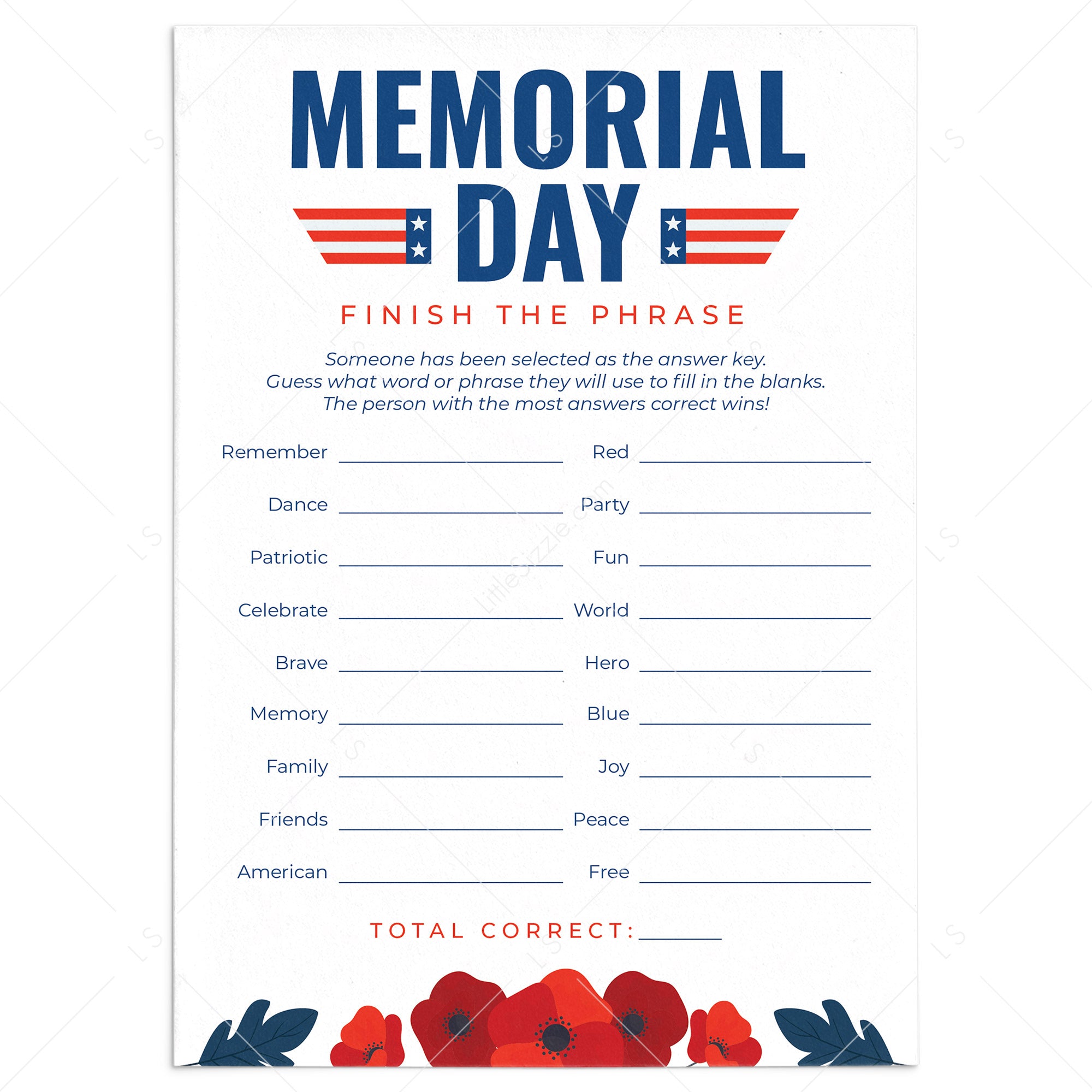 Family Memorial Day Game Printable Finish The Phrase by LittleSizzle