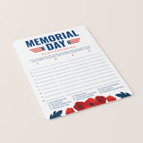 Printable Memorial Day Game Bundle with Red Poppies