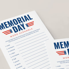 Printable Memorial Day Word Scramble with Answer Key