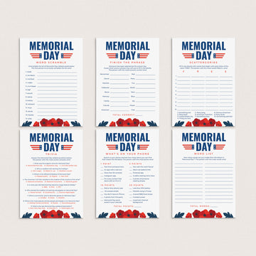 Printable Memorial Day Game Bundle with Red Poppies by LittleSizzle