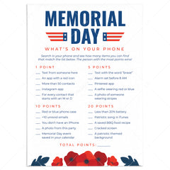 Adult Memorial Day Game Printable Whats On Your Phone by LittleSizzle