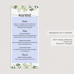 Editable menu card for wedding greenery theme by LittleSizzle