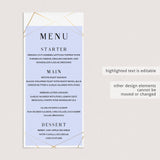 Editable menu card for modern dinner party instant download by LittleSizzle
