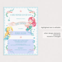 Mermaid Baby Shower Invitation Template Watercolor