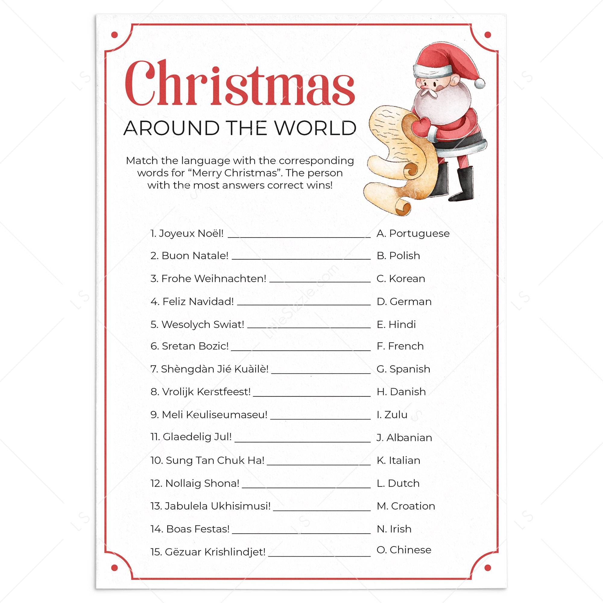 Christmas Family Game with Answer Key by LittleSizzle