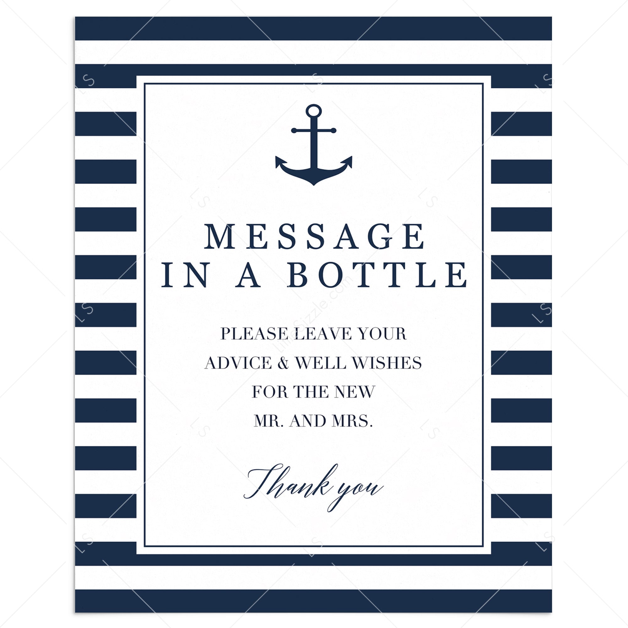 Bridal Shower Guest Book Sign Template Message In A Bottle by LittleSizzle