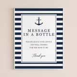 Instant download message in a bottle table sign with navy stripes by LittleSizzle