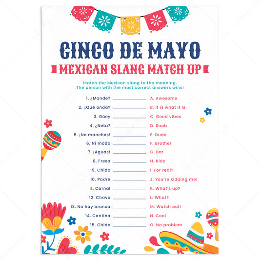 Cinco de Mayo Party Game Mexican Slang with Answers by LittleSizzle
