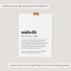 Midwife Definition Print Instant Download