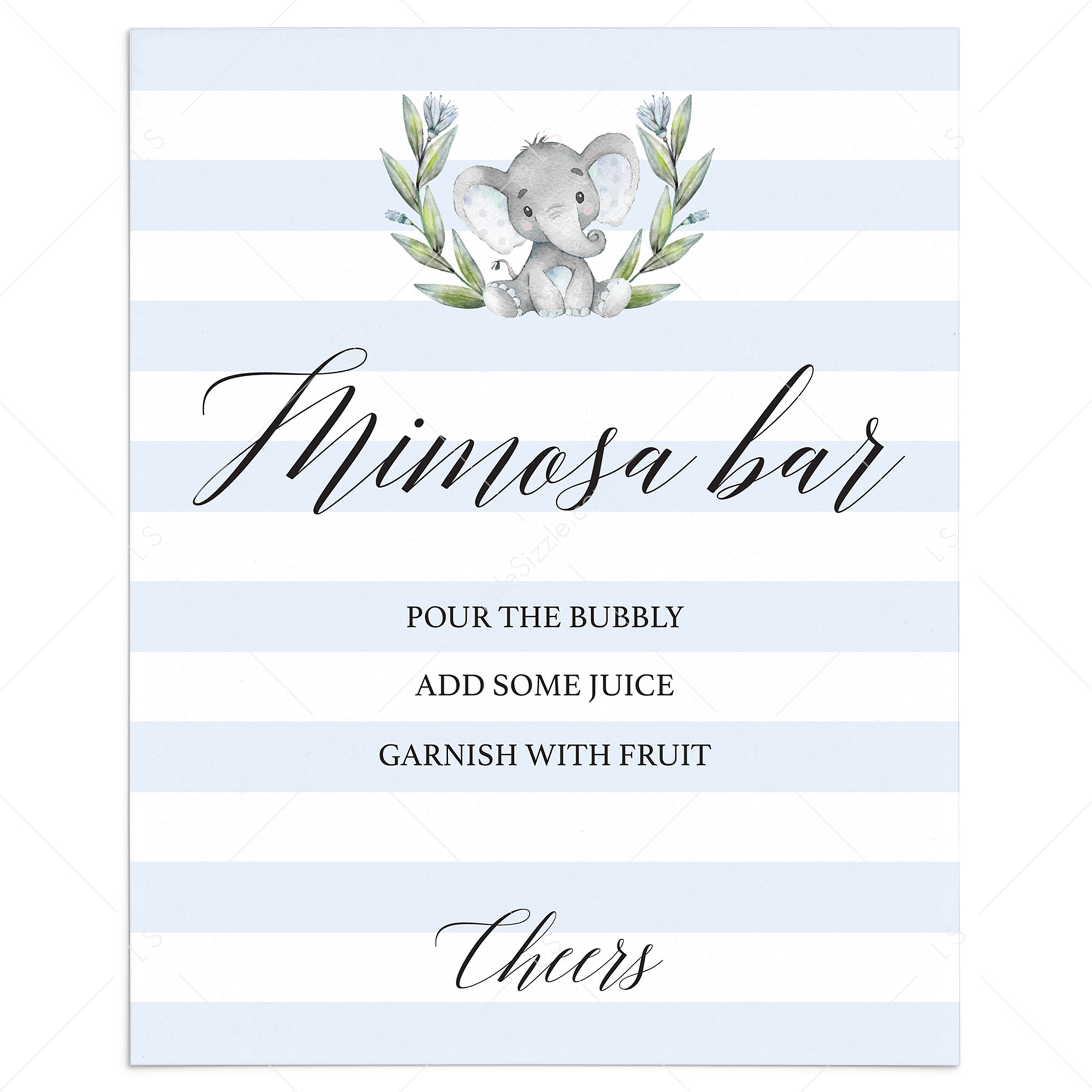 Printable mimosa bar table sign for elephant themed baby shower by LittleSizzle