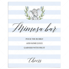 Printable mimosa bar table sign for elephant themed baby shower by LittleSizzle